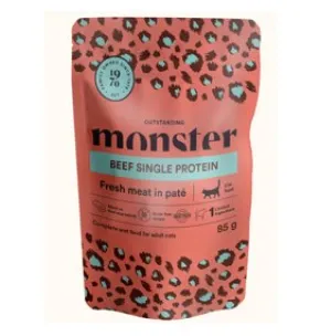 Monster Adult Cat Pouches, Beef, 8x85g