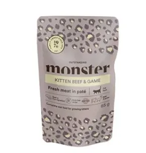 Monster Cat Pouches Kitten Beef/Game, 8x85g